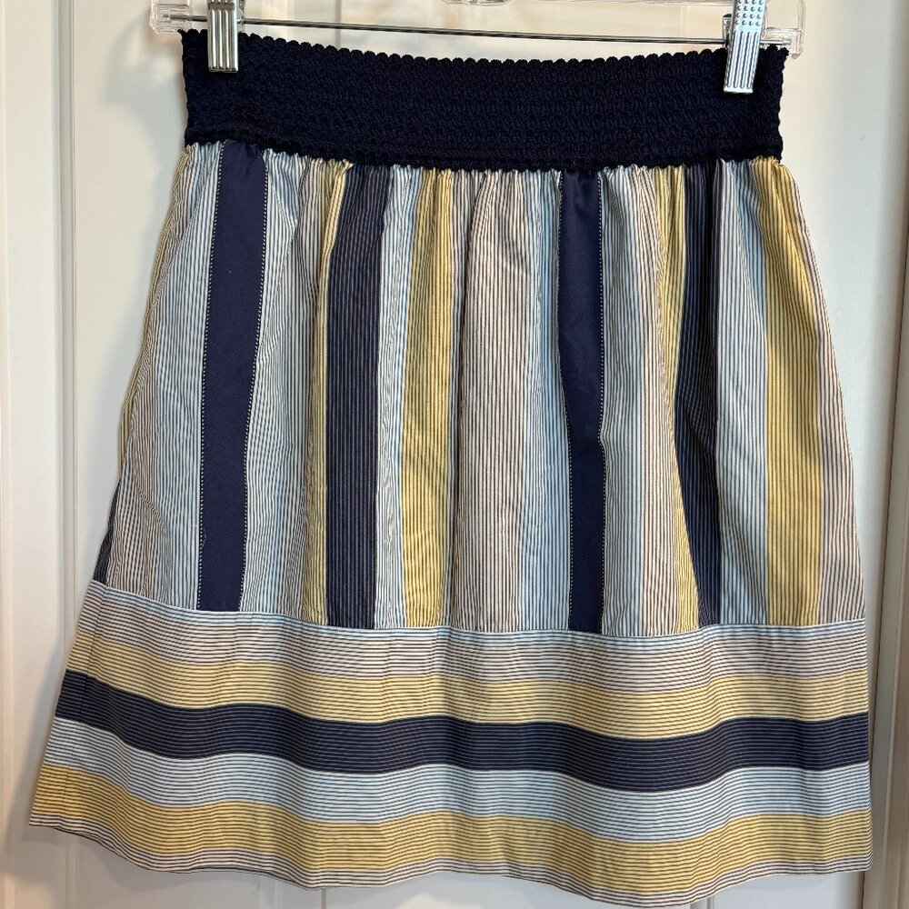 Kookai Striped Cotton Skirt Size 36 (Small) – Navy, Yellow & White